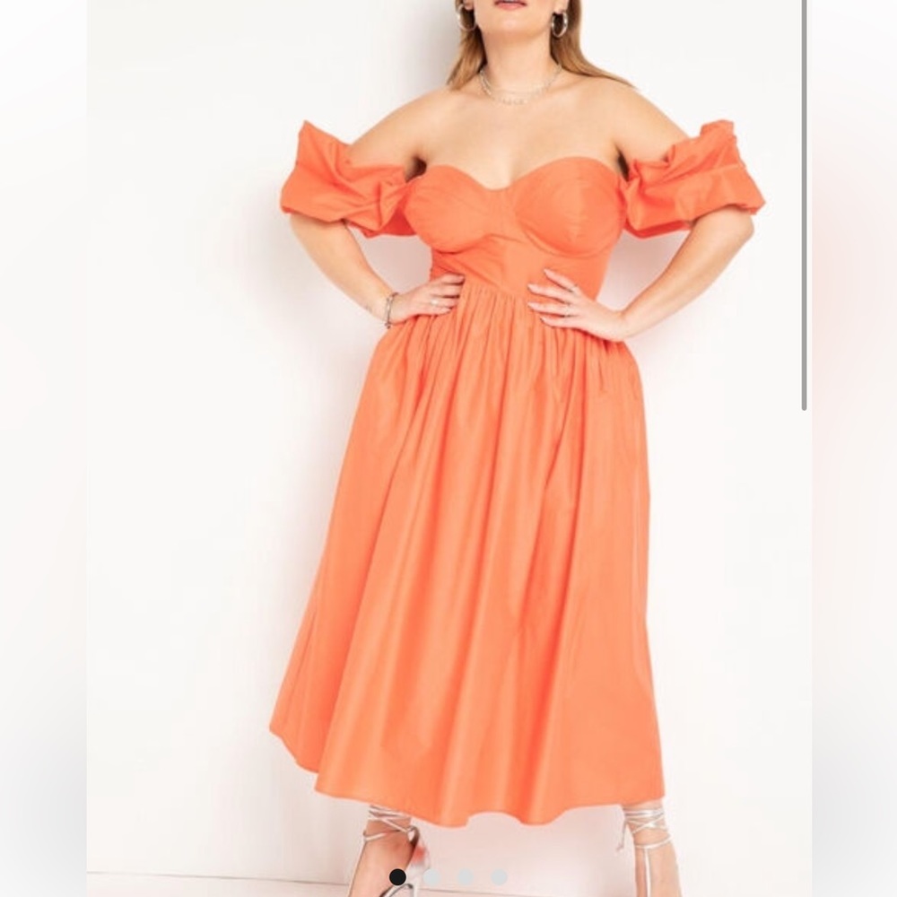 Eloquii Vibrant Orange Off-Shoulder Maxi Dress